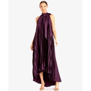 Ieena for Mac Duggal Plum Pleated Halter Gown Size 10 Hi Low Formal Dress